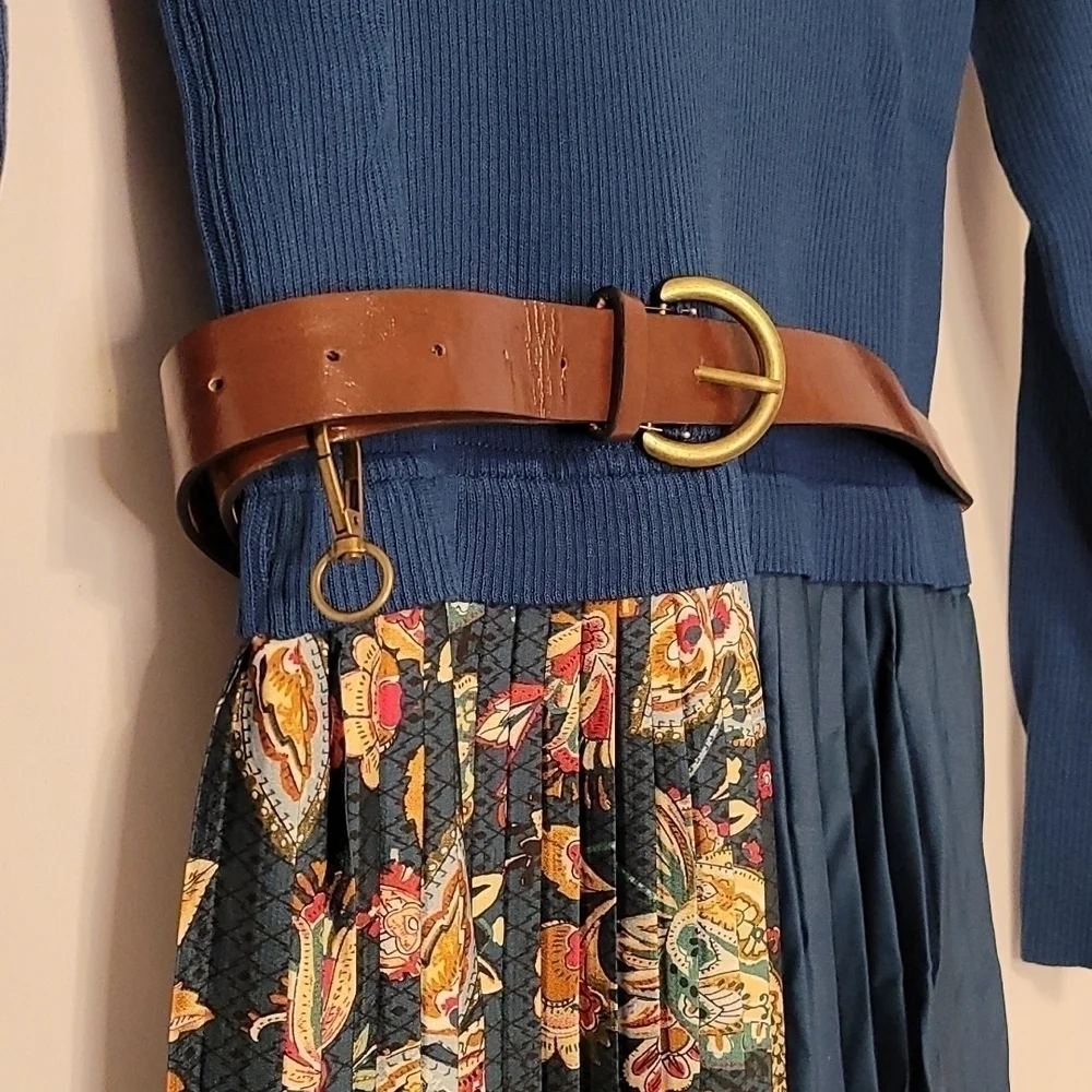 𝅺Dalia Macphee Jewel Neck Sweater Dress with Paisley Pleated Skirt